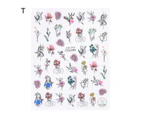 Nail Sticker Fabulous Flower Printing Ultra Thin Manicure Blossom Nail Art Decor for Lady-T