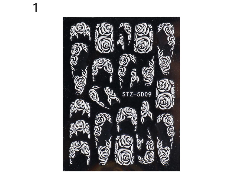 Nail Sliders Embossed 5D White Retro Relief Nail Engraved Flowers Stickers Decor for Manicure-1