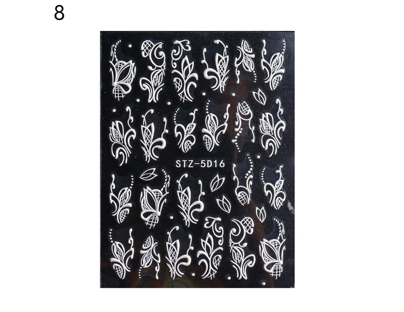 Nail Sliders Embossed 5D White Retro Relief Nail Engraved Flowers Stickers Decor for Manicure-8