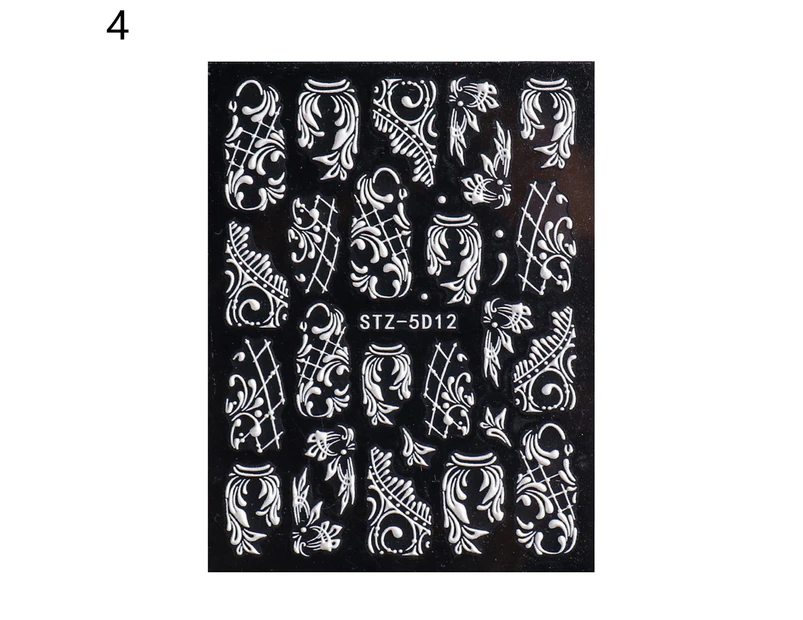 Nail Sliders Embossed 5D White Retro Relief Nail Engraved Flowers Stickers Decor for Manicure-4