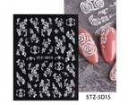 Nail Sliders Embossed 5D White Retro Relief Nail Engraved Flowers Stickers Decor for Manicure-7