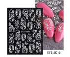 Nail Sliders Embossed 5D White Retro Relief Nail Engraved Flowers Stickers Decor for Manicure-4
