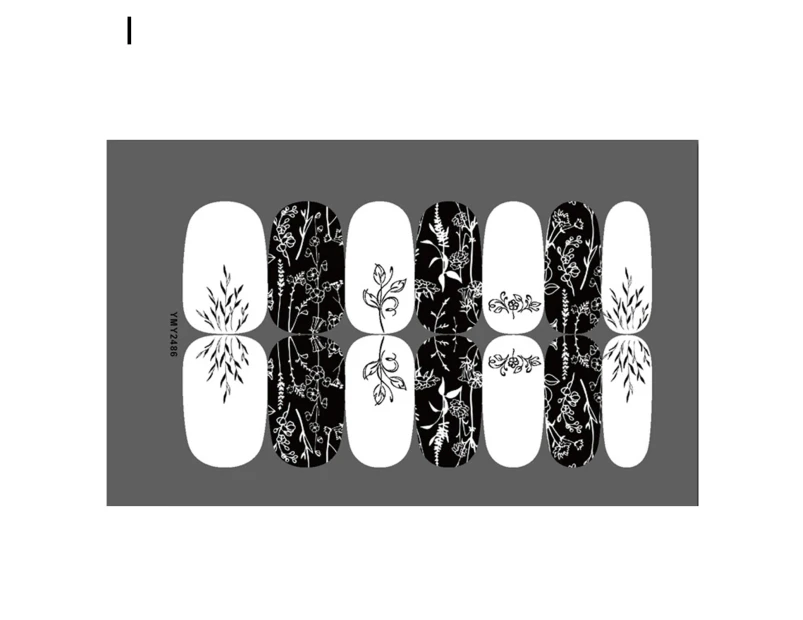 Nail Sticker Various Patterns Self-Adhesive White Black Halloween Vivid DIY Nail Decor Decals for Manicure-I