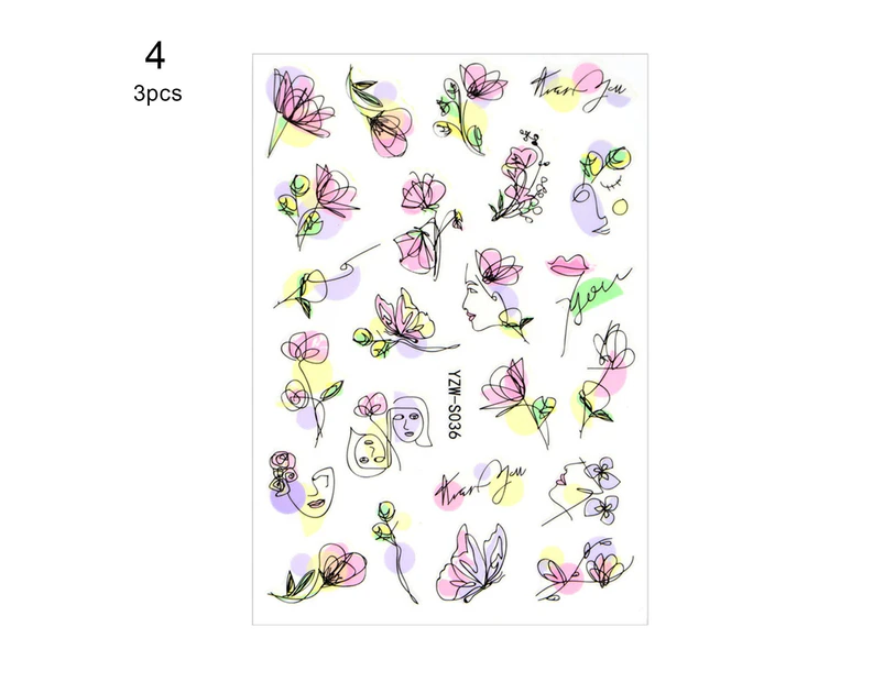 3Pcs Nail Sticker Self-Adhesive Long-lasting Multi-functional Abstract Lady Face 3D Nail Sticker for Girl-4