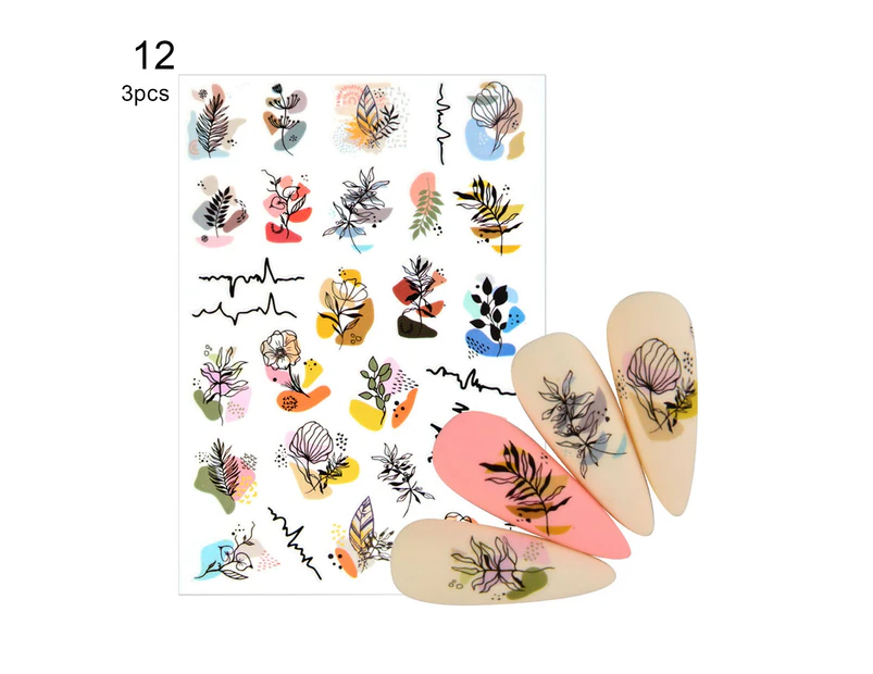 3Pcs Nail Sticker Self-Adhesive Long-lasting Multi-functional Abstract Lady Face 3D Nail Sticker for Girl-12