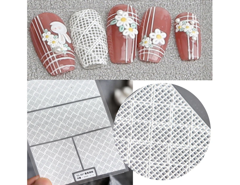 Ultra Thin Nail Mesh Sticker Hollow 5D Effect White Grid Net Line Styles Nail Tips Manicure Art Making