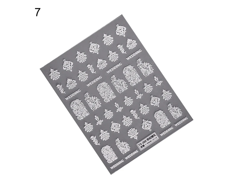 5D Nail Embossed Sticker Engraved Multiple Shapes Non-Fading White Nail Sticker Rose Feather Design Transfer for Manicure-7