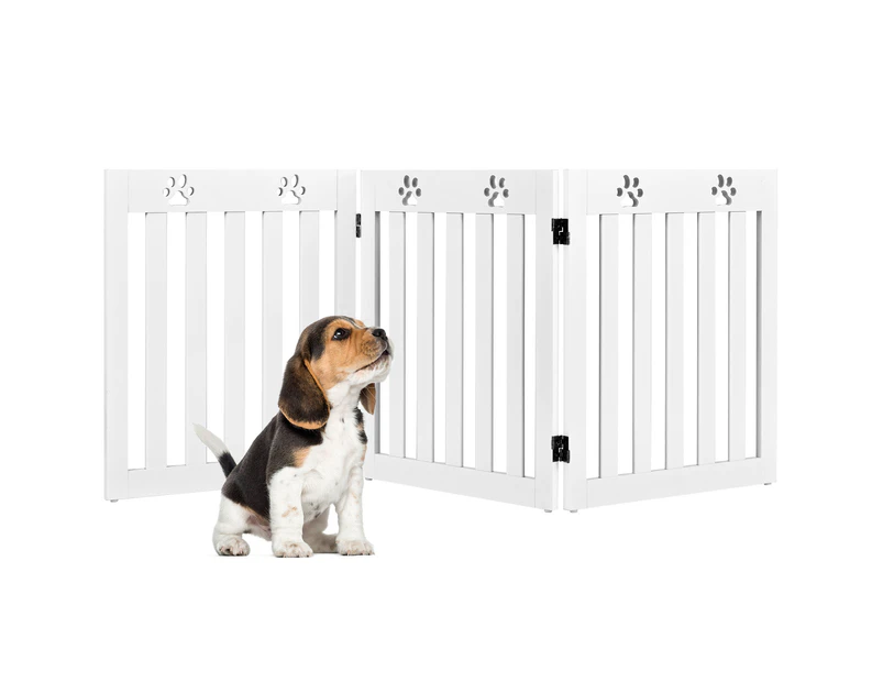 Costway 3 Panel Freestanding Pet Gate Foldable Wood Dog Fence