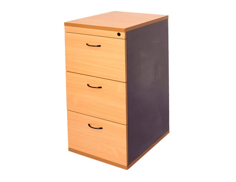 Filing Cabinet Assembled 3 Drawers Beech And Ironstone 465X600X990Mm