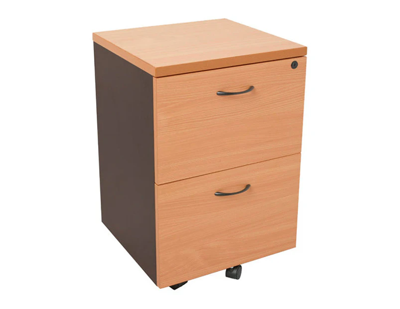 Mobile Pedestal With 2 File Drawers Beech And Ironstone 465X447X690Mm - Flat Pack Delivery