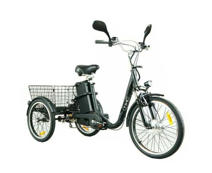 TDR Black Electric Tricycle Trike Adult 48V 250W 10Ah with Rear Basket