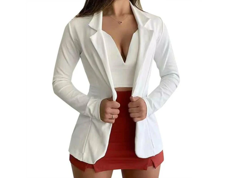 Ladies Open Front Slim Blazer Work Jacket Suit Vintage Formal Coat Cardigan - White
