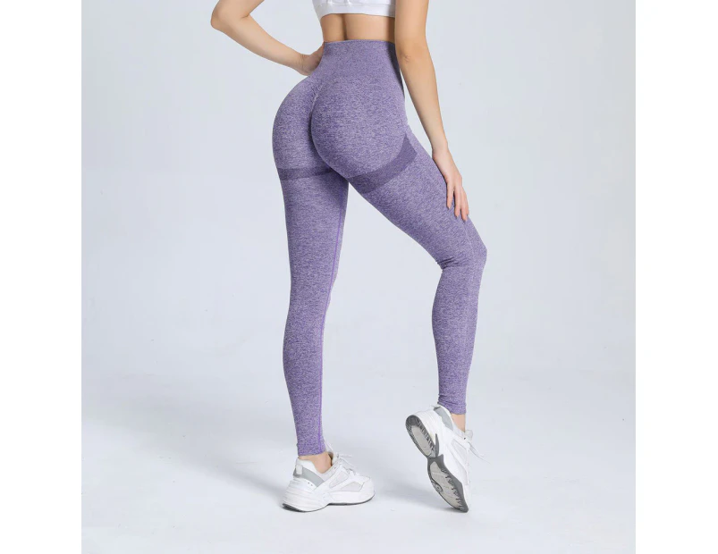 WeMeir Women's Solid Color Seamless Yoga Leggings Butt Lift Sports Pants High Waist Yoga Pants Soft Sports Workout Tights -Purple