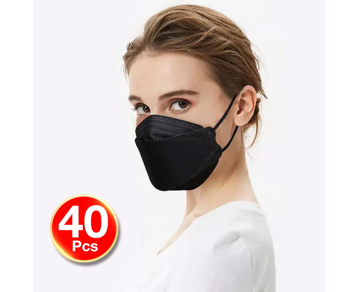 KF94 4PLY 3D Design 40PC Hygienic Single Packed Disposable Face Masks Ergonomic Fit Black