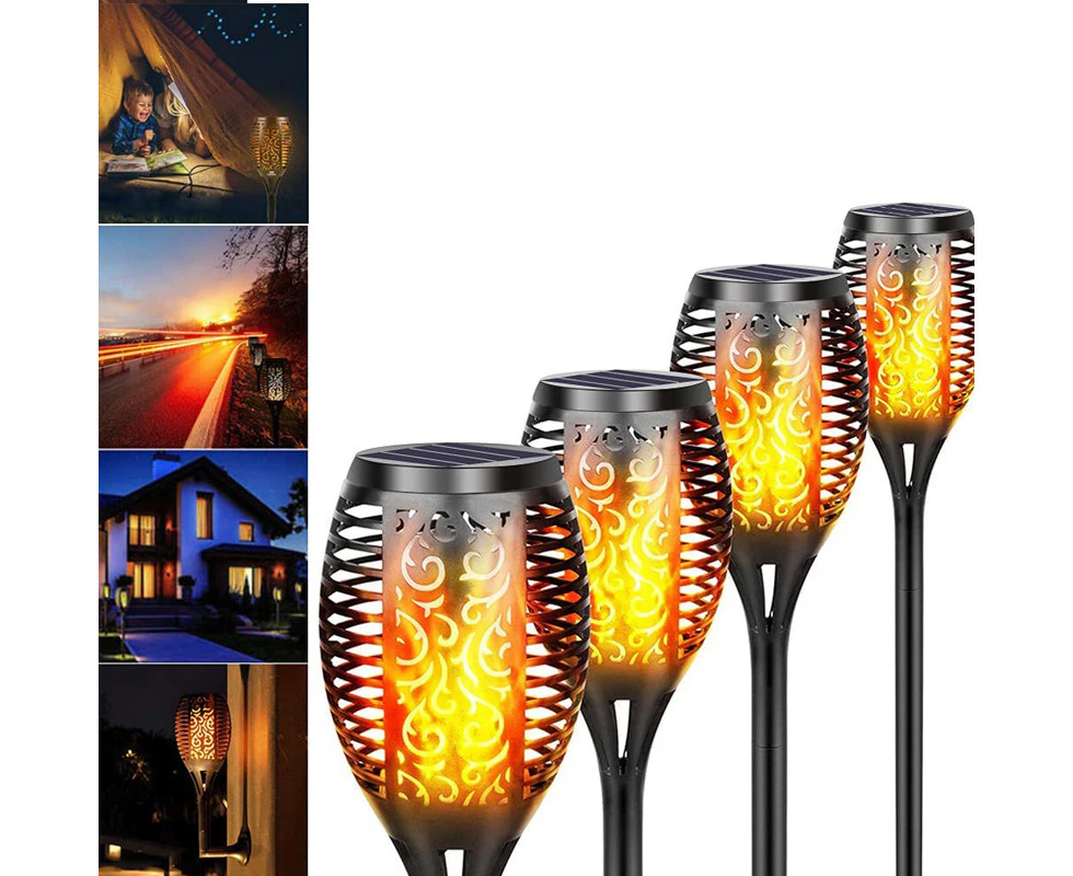 4 Pack Flame Solar Torch Light Waterproof Flickering Dancing Garden Lantern Lamp