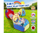 Kids Teepee Tent Pop Up 5 In 1 Playhouse Crawl Tunnel Ball Pit Basketball Hoop Indoor Outdoor Playground Activity Centre