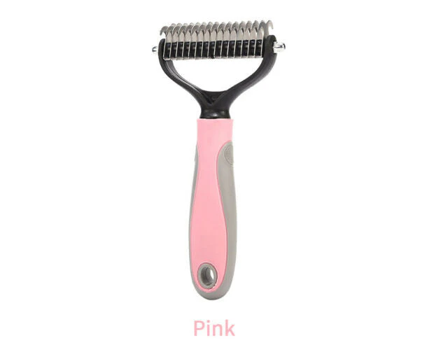 Dog Pet Cat Grooming Comb Brush Undercoat Rake Dematting Deshedding Trimmer Tool - Pink