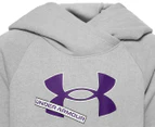 Under Armour Youth Girls' Rival Fleece Logo Hoodie - Mod Grey Light Heather/Purple Zest