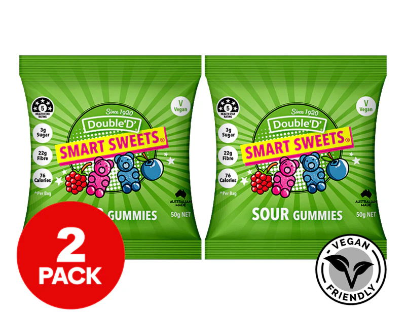 2 x Double 'D' Smart Sweets Gummies Sour 50g