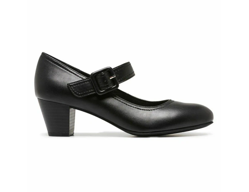 Grosby Isli Black Closed Toe Womens Work Casual Ladies Mary Jane Wide Shoes Synthetic - Black