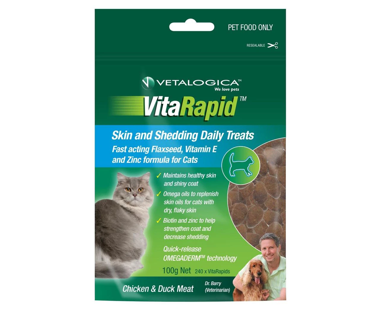 Vetalogica Chicken Skin & Shedding Cat Treats 100g