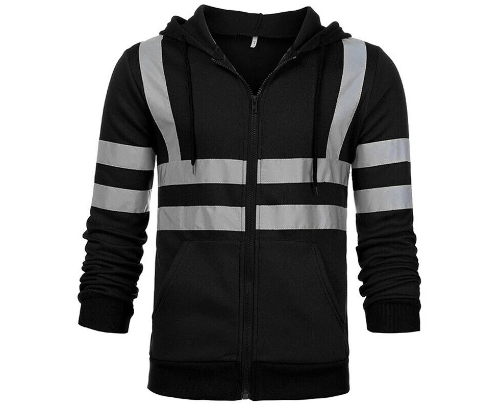 Mens Hi Vis Reflective Fleece Hooded High Viz Visibility Work Jacket - Black