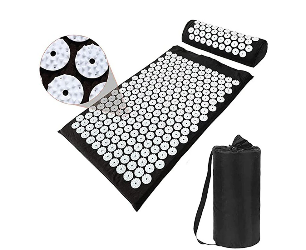 Black Massage Acupressure Mat With Pillow Cushion Yoga Shakti Sit Lying Mats Cut Pain Release Stress Relief Soreness Relax