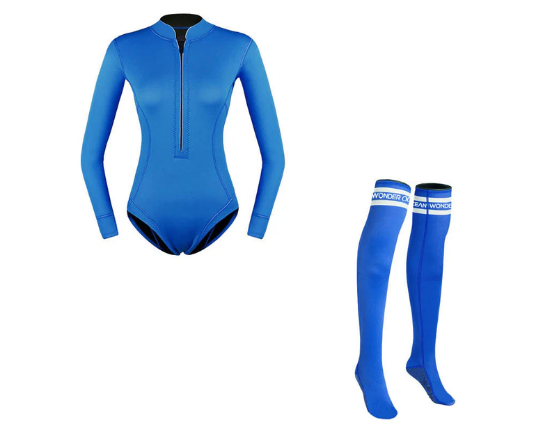 Mr Dive 2MM Womens Shorty Wetsuit High Socks Set for Surfing Snorkeling-DarkBlue