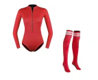 Mr Dive 2MM Womens Shorty Wetsuit High Socks Set for Surfing Snorkeling-Red