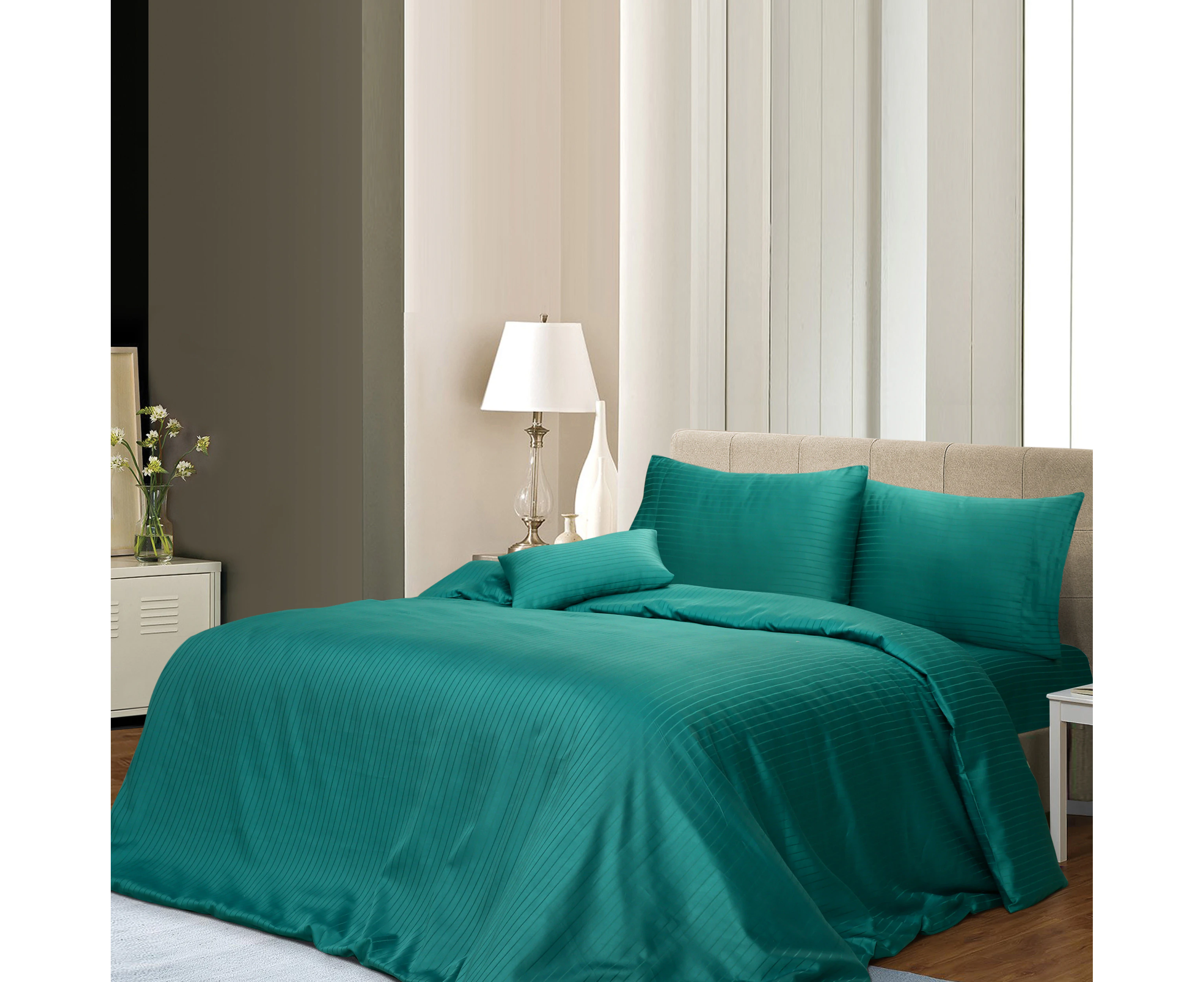 1000tc 3pcs Stripe Quilt Cover - Teal