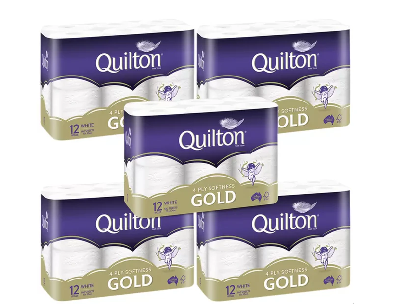Quilton 4 Ply Softness Gold Toilet Tissue Rolls 12 X 5 Pack 60 Rolls