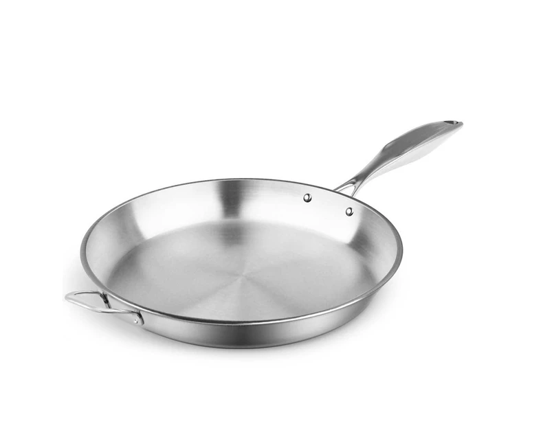SOGA Stainless Steel Fry Pan 34cm Frying Pan Top Grade Induction Cooking FryPan