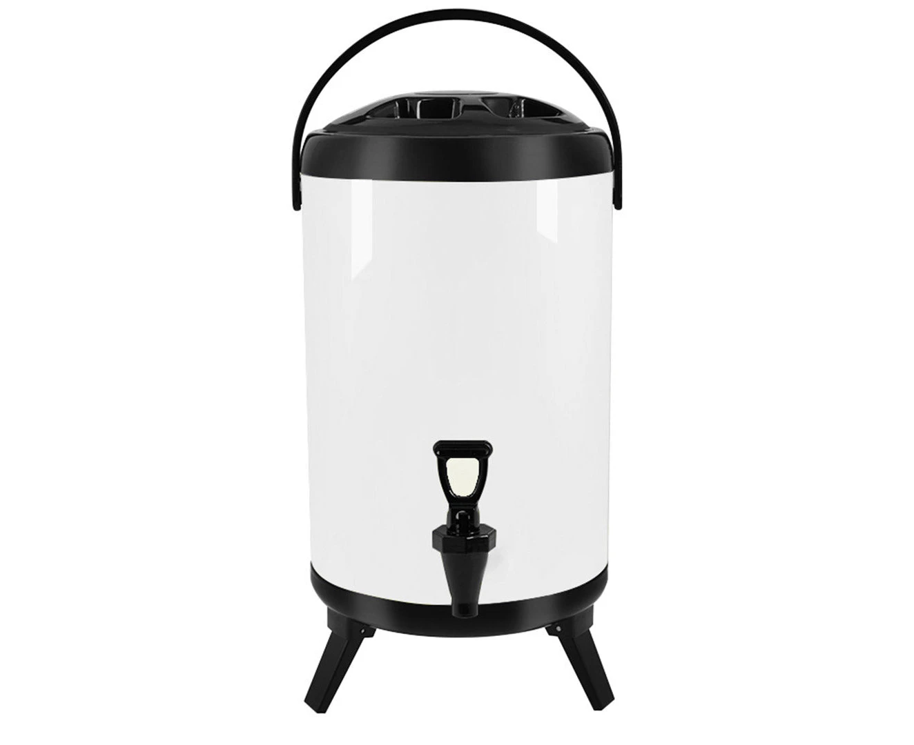 SOGA 10L Stainless Steel Insulated Milk Tea Barrel Hot and Cold Beverage Dispenser Container with Faucet White