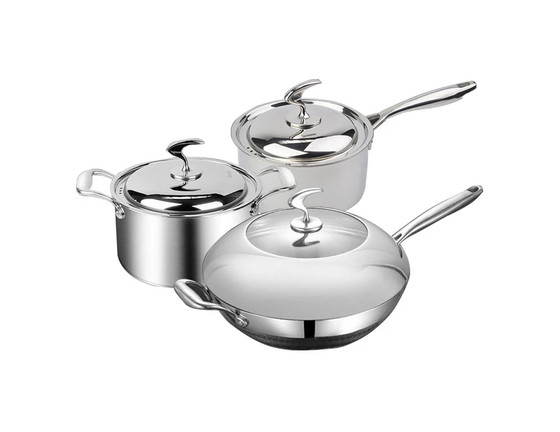 SOGA 6 Piece Cookware Set 18/10 Stainless Steel 3-Ply Frying Pan, Milk, and Soup Pot with Lid