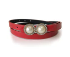 Leather Belt With Pearls & Crystals White
