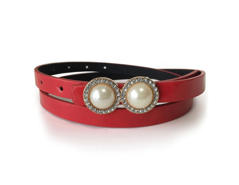 Leather Belt With Pearls & Crystals White