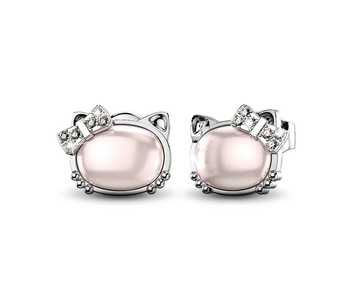 Hello Kitty Soft Pink White Gold Layered Stud Earrings