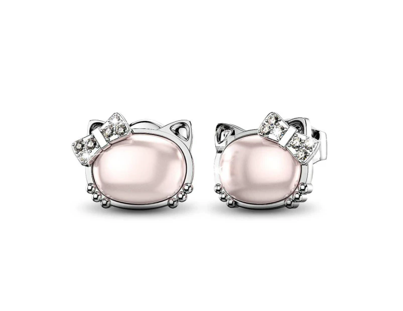 Hello Kitty Soft Pink White Gold Layered Stud Earrings