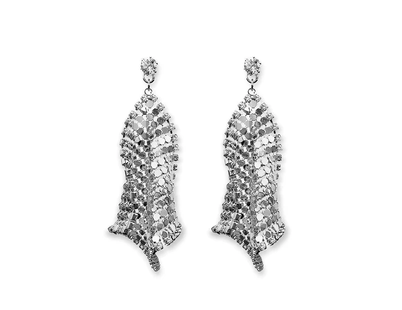 White Gold Mesh Drop Earrings