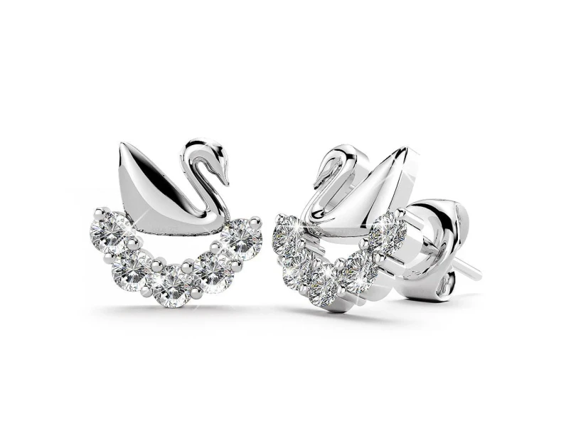 Solid 925 Sterling Silver Swans Upon Stars Earrings