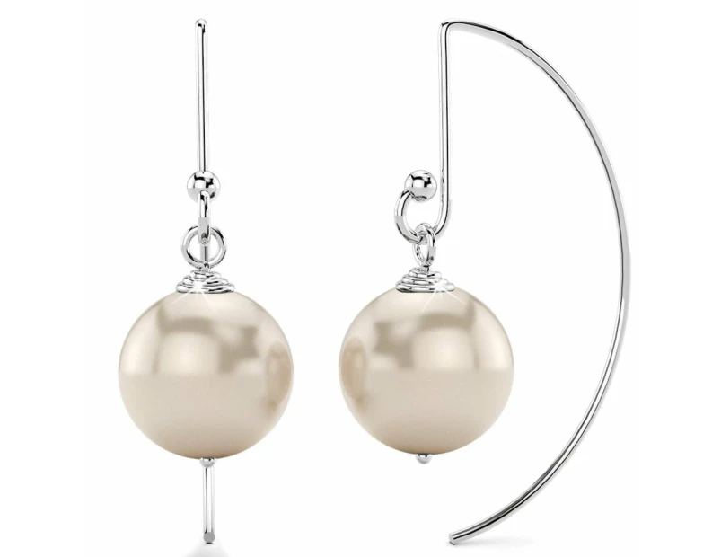 Solid 925 Sterling Silver Freshwater Pearl Drop Earrings White