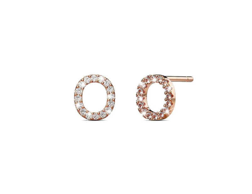 Solid 925 Sterling Silver Glamour Alphabet Letter Earrings Rose Gold - O