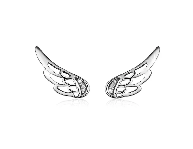 Solid 925 Sterling Silver Free Me Angel Wing Stud Earrings