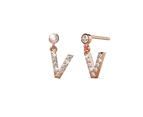Solid 925 Sterling Silver Initial Crystal Personalised Alphabet Letter Earrings Rose Gold - V