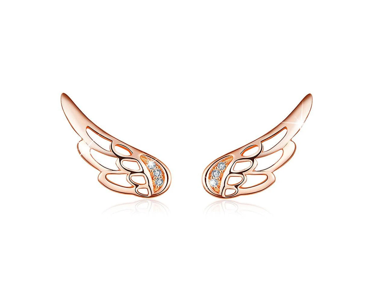 Solid 925 Sterling Silver Free Me Angel Wing Rose Gold Stud Earrings