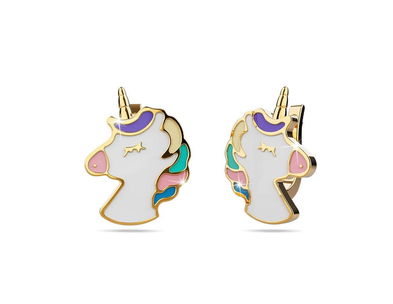 Colourful Magical Unicorn Gold Stud Earrings