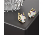 Colourful Magical Unicorn Gold Stud Earrings