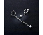 Solid 925 Sterling Silver Asymmetrical Chain Shell Pearl Drop Earrings