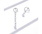 Solid 925 Sterling Silver Asymmetrical Chain Shell Pearl Drop Earrings