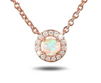 Green Cabochon Imitation Opal Created Diamond Halo Rose Gold Layered Necklace